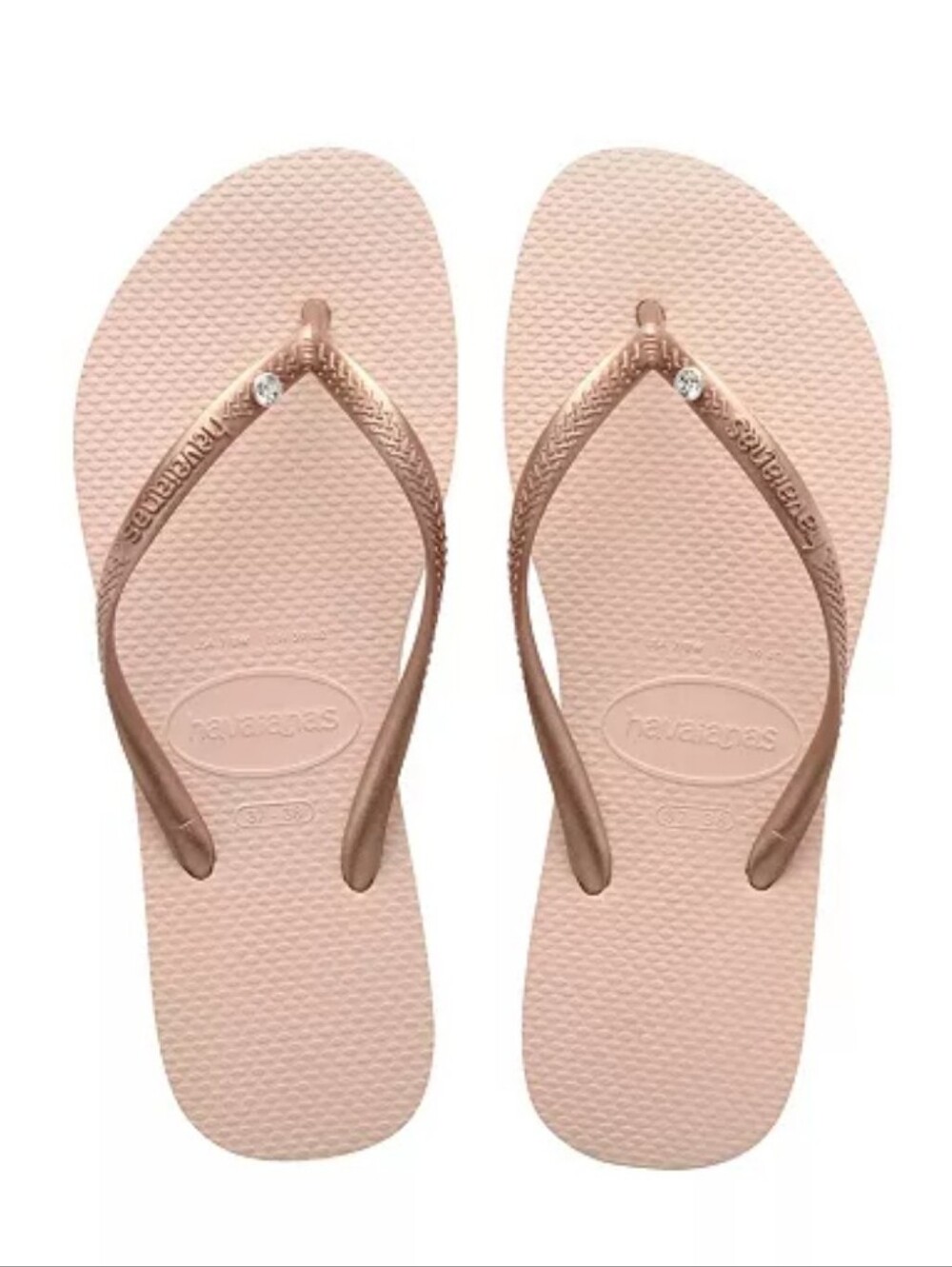 Havaianas Women’s Slim Crystal Flip Flops Size 11-12 Pink Rose Gold Beach